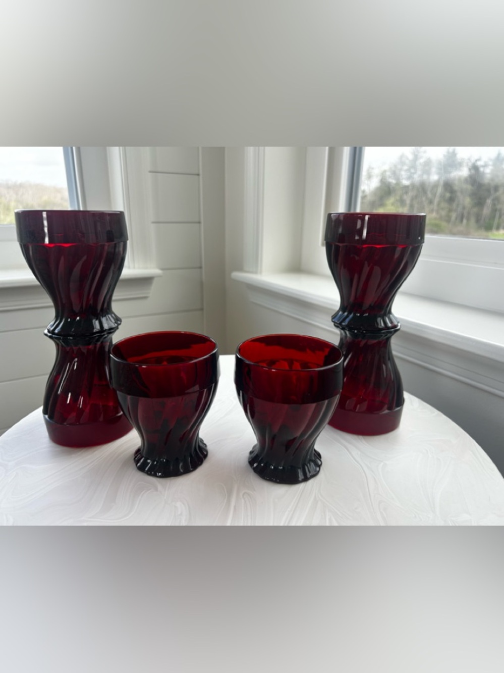 Sets Of 2 Anchor Hocking Swirl Royal Ruby Red 10 oz Tumblers / Goblets